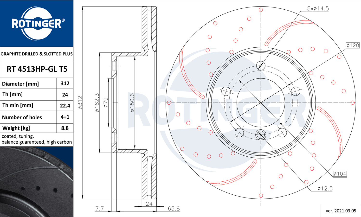 ROTINGER Féktárcsa, mind RT4513HP-GLT5_ROT